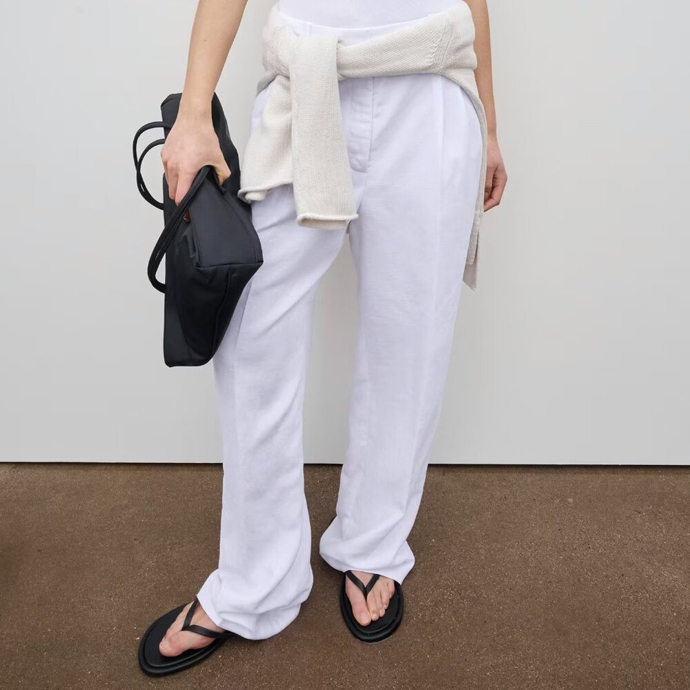 Aritzia Wilfred White Linen Effortless Pants Flattering Wide Leg
